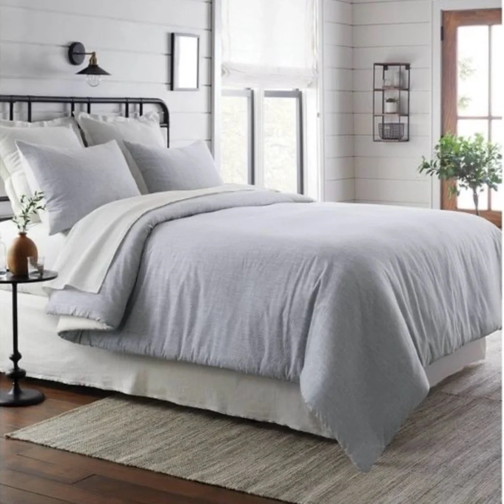 Hearth & Hand Magnolia QUEEN FULL Gray Grey Microstripe Comforter & Sham Set NEW